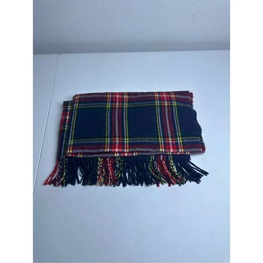 Jesi Lydia Wool Touch Plaid Scarf Shawl Blue Red Size 30” X 70”